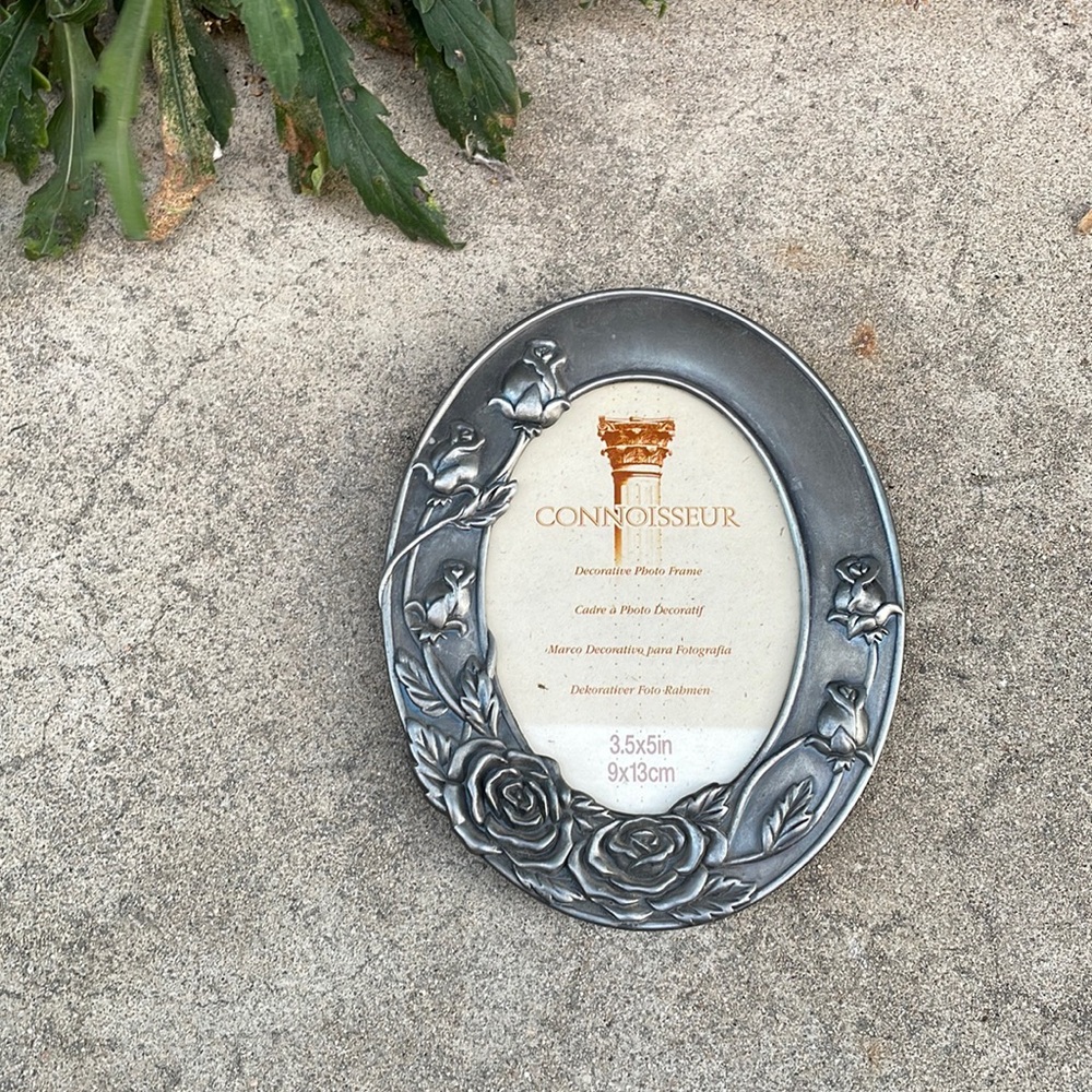 Vintage. Silver Tarnish Finish Circular Standing Frame